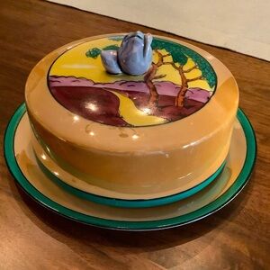 Vintage Noritake tree by the road art deco, lusterware, covered butter dish